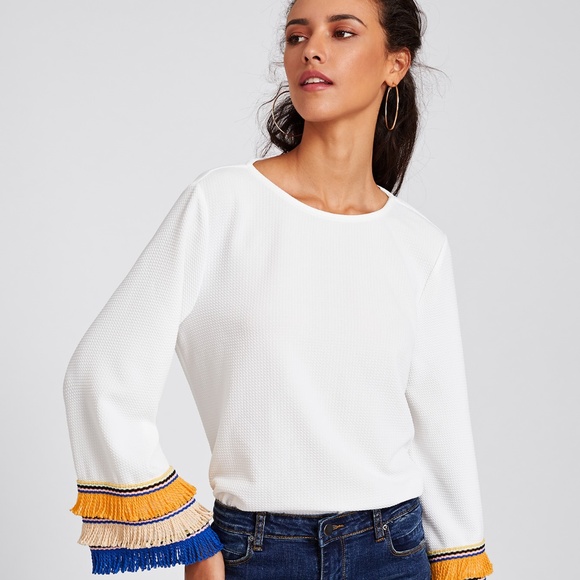 Tops - 2 Colorful Fringe/Yarn Bell Sleeve Top